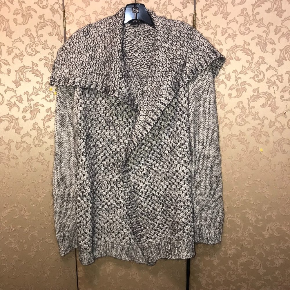 Theory Black White Marled Cozy Open Shawl Collar Cardigan Sweater Size Medium M